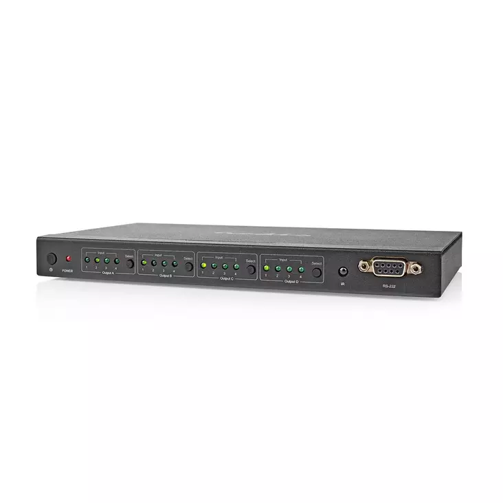 HDMI Matriisi | 4x 4-Väylää port(s) | DC Power / 1x RS232 / 4x HDMI Input | 4x HDMI Output | 4K@60Hz | 18 Gbps | Kauko-ohjattu | Metalli | Musta - Videokytkimet ja jakajat - 5412810403790 - 1