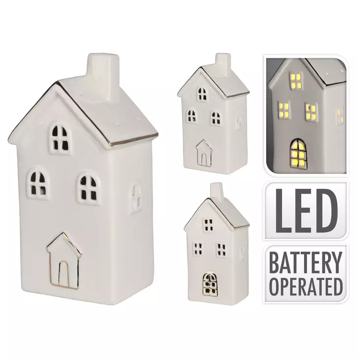 Keraaminen talo 21cm led - Kynttilät ja lyhdyt - 8720573750370 - 1