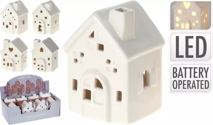Keraaminen talo led 8 cm=20 - Joulukoristeet ja -tekstiilit - 8719202748710 - 1