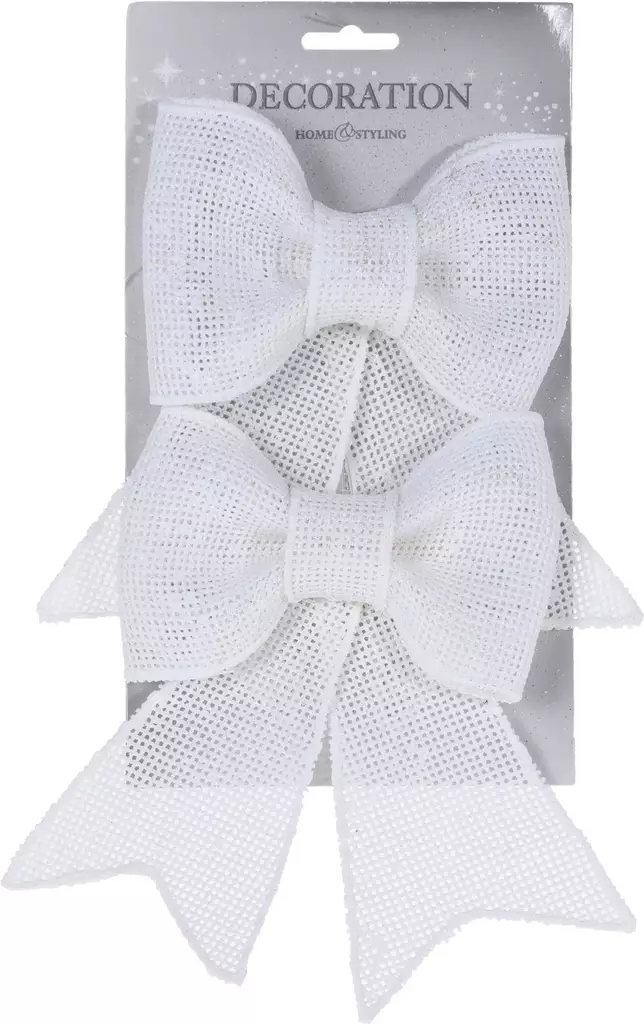 Koriste rusetti 12 cm valkoinen 2 kpl - Joulukoristeet ja -tekstiilit - 8719202715880 - 1