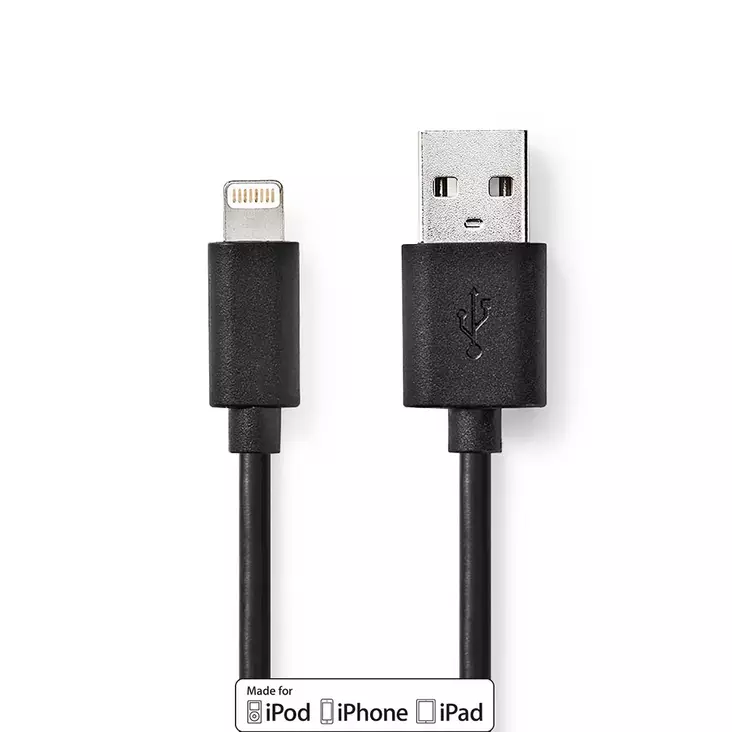 Lightning Kaapeli | USB 2.0 | Apple Lightning 8-Pin | USB-A Uros | 480 Mbps | Niklattu | 1.00 m | Pyöreä | PVC | Musta | Laatikko - Lightning-kaapelit - 5412810303830 - 1