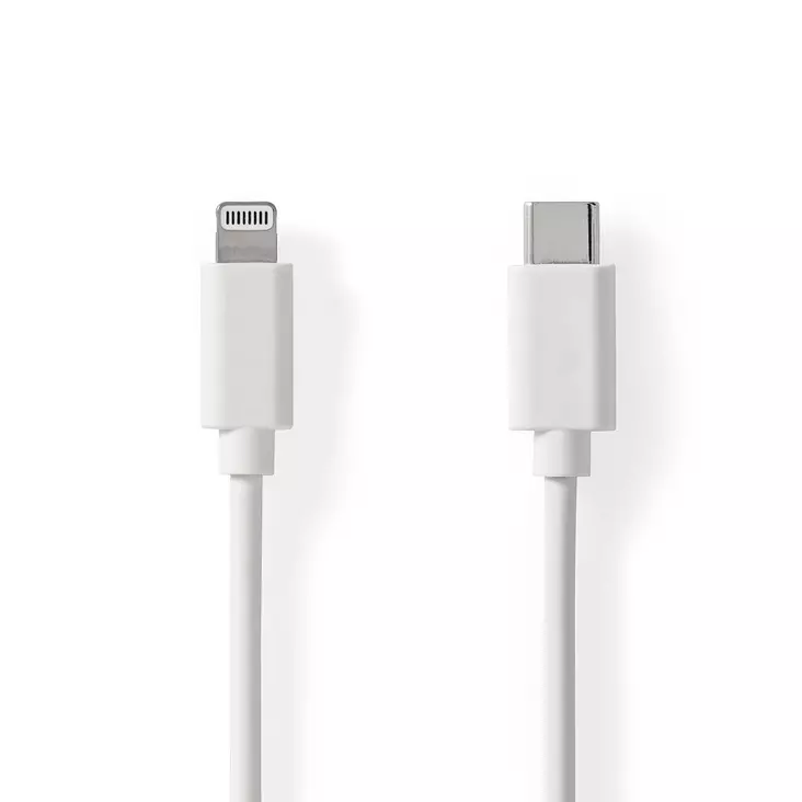 Lightning Kaapeli | USB 2.0 | Apple Lightning 8-Pin | USB-C Uros | 480 Mbps | Niklattu | 1.00 m | Pyöreä | PVC | Valkoinen | Label - Nedis tuotteet - 5412810421060 - 1