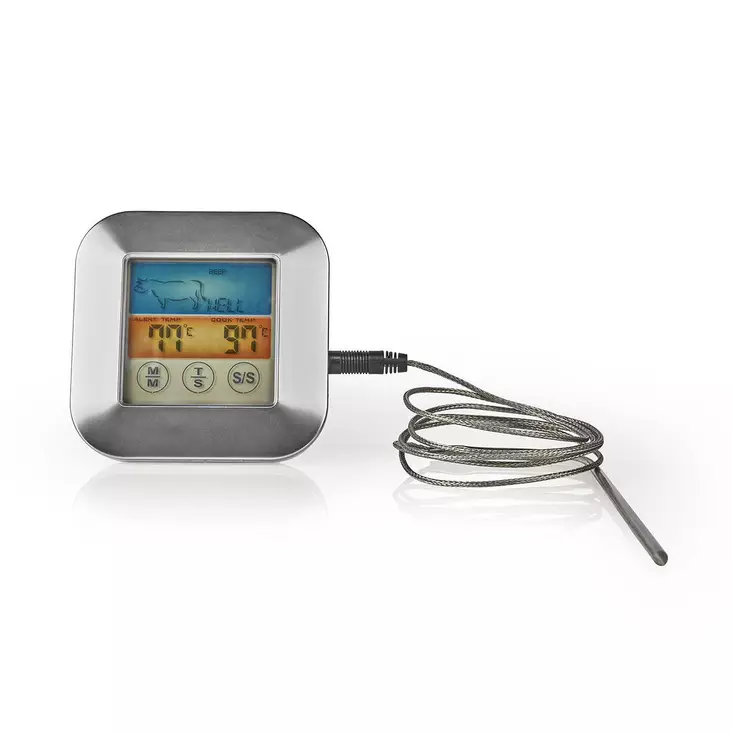 Lihalämpömittari | Ajastin / Hälytys / Lämpötila-asetukset | Värillinen LCD näyttö | 0 - 250 °C | Hopea / Valkoinen - Päivittäiskeittiötarvikkeet - 5412810311880 - 1