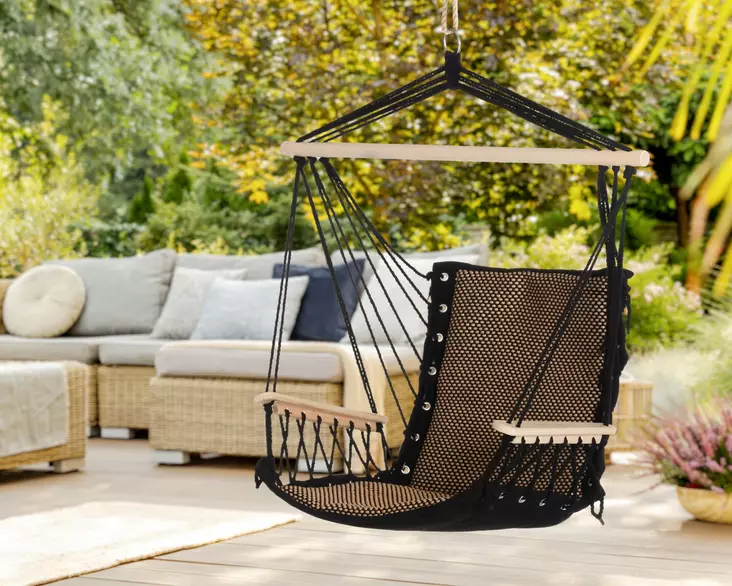 Riippuistuin musta k=C3=A4sinojilla 4Living - Pihakeinut ja riipputuolit - 6410416253770 - 1