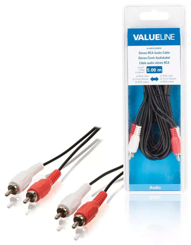 Stereo RCA-äänikaapeli 2x RCA uros - 2x RCA uros 5 m musta - Nedis tuotteet - VLAB24200B50 - 1