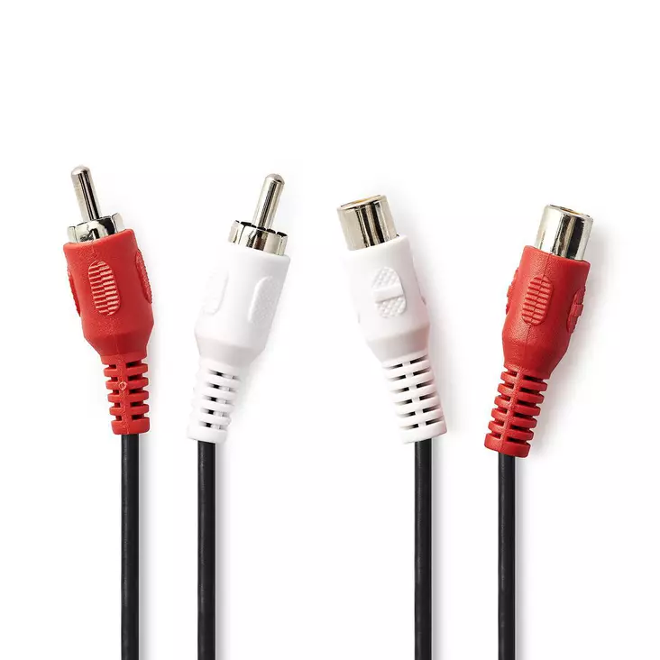 Stereoäänikaapeli | 2x RCA uros | 2x RCA Naaras | Niklattu | 2.00 m | Pyöreä | Musta | Laatikko - Audiokaapelit - 5412810288380 - 1