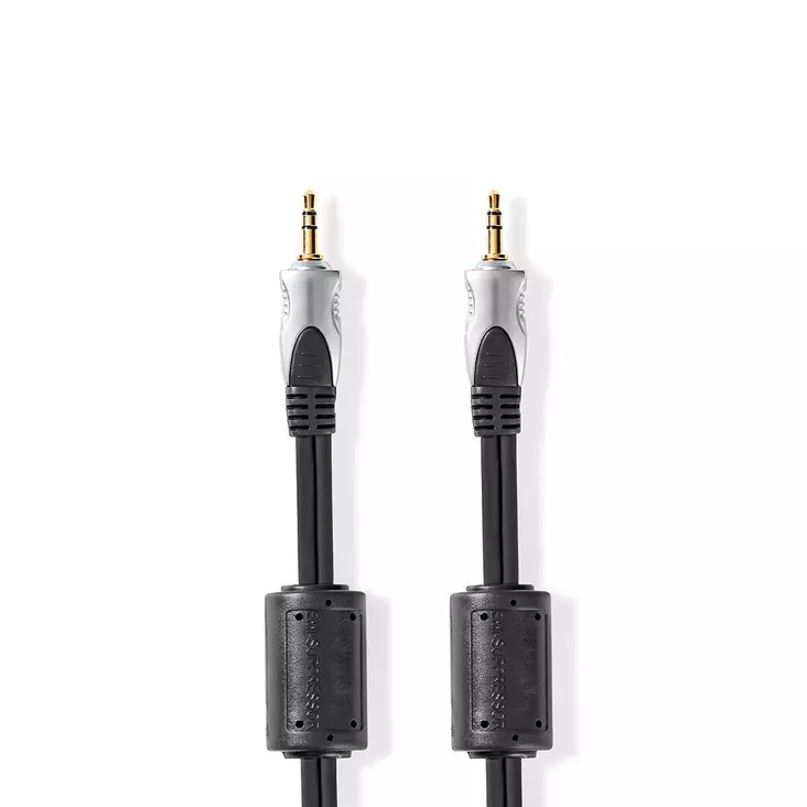 Stereoäänikaapeli | 3.5 mm uros | 3.5 mm uros | Kullattu | 5.00 m | Pyöreä | Antrasiitti | Simpukkalaatikko - Audiokaapelit - 5412810313990 - 1