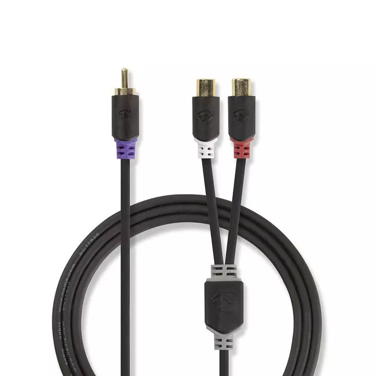 Subwoofer Kaapeli | RCA Uros | 2x RCA Naaras | Kullattu | 0.20 m | Pyöreä | 4.0 mm | Antrasiitti | Laatikko - Audiokaapelit - 5412810265190 - 1