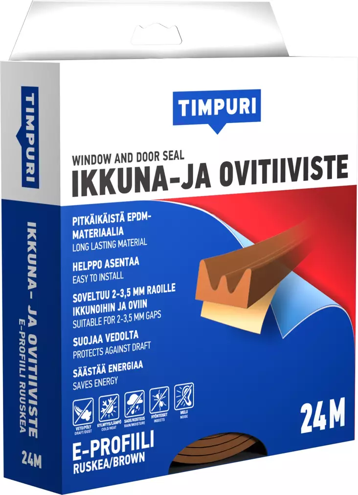 Tiiviste Timpuri E 24 m ruskea - Ikkuna- ja ovitiivisteet - 6418091702460 - 1