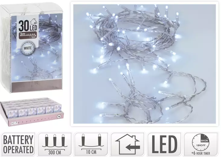 Valosarja 30led valkoinen paristovalot - Valosarjat - 8719202599640 - 1