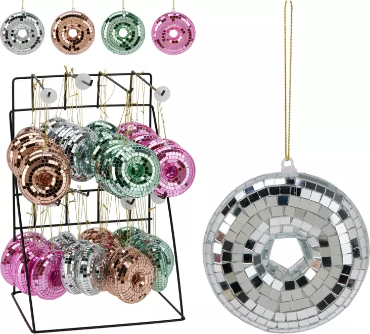 Peilipintainen donitsi-koriste 8 cm – kimaltava ripustettava joulukuusi- ja juhlakoriste - Joulukoristeet ja -tekstiilit - 8721037635370 - 1