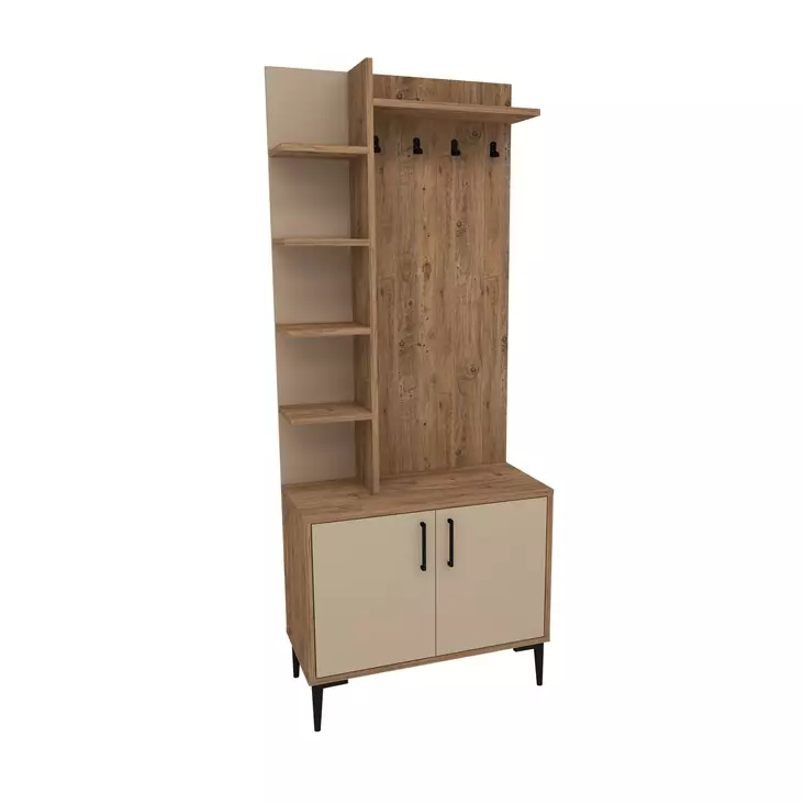 Atlantic Pine Beige Hall Stand - 100% Melamiini, 18mm, 74,4x182,8x33cm, Lisäsäilytys, Seinään Kiinnitettävä - Eteiskaapit - 8684283433780 - 1
