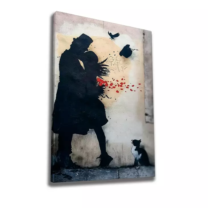 Banksyn Monivärinen Koristeellinen Kangastaulu 70x100 cm - Puukehys 2x3 cm - 50% Puuvilla/50% Polyesteri - Taulut ja kehykset - 8683342478090 - 1