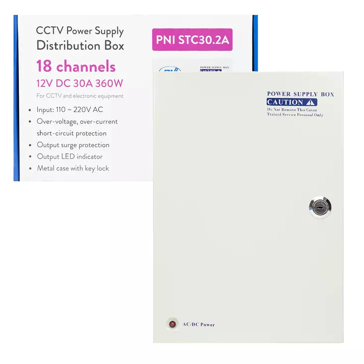 CCTV virtalähde PNI STC30.2A metallikotelossa 12V 30A 360W, 18 lähtöä - PNI tuotteet - 5949066536410 - 1