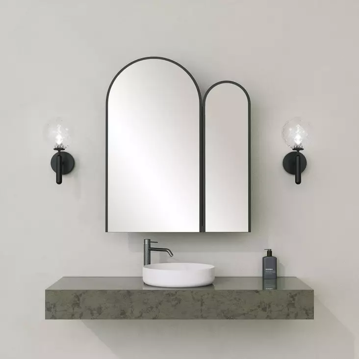 Musta Kylpyhuonekaappi Peilillä - MDF 18 mm - 12x45x50 cm - Peili 2x60x70 cm - Tyylikäs ja Kestävä - Kylpyhuonekalusteet - 8683742873280 - 1