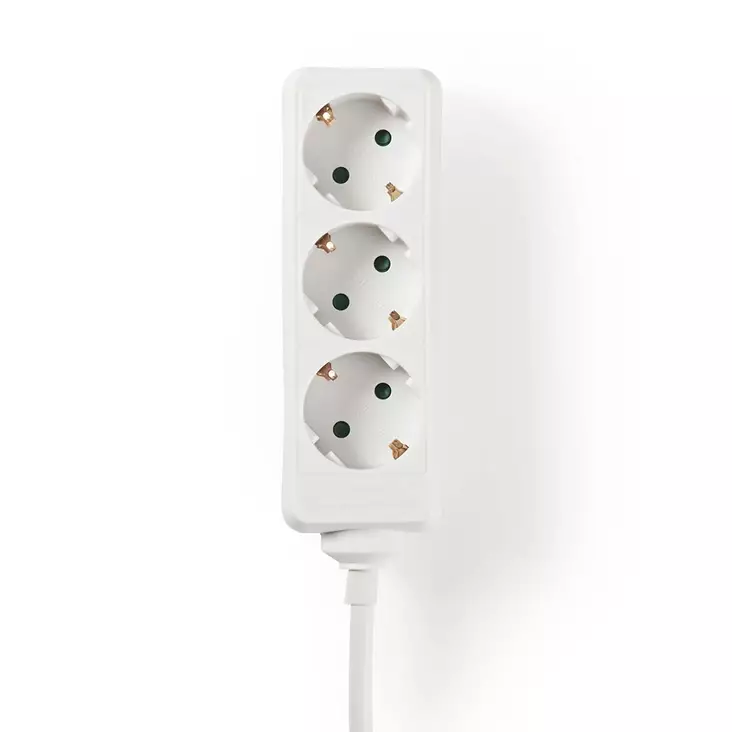 Jatkojohto | Maadoitettu virtaliitin / Tyyppi F (CEE 7/7) | 3-suuntainen | 3.00 m | 3680 W | 16 A | Maadoituksen tyyppi: Sivukontaktit | 230 V AC 50/60 Hz | Pistokannan kulma: 45 ° | H05VV-F 3G1.5mm² | Valkoinen - Jatkojohdot - 5412810465880 - 30