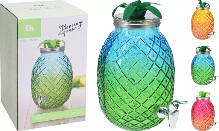 Juoma-annostelija lasi 4.5l, metalli/silikonikansi - Kotitaloustavarat - 8719987403590 - 1