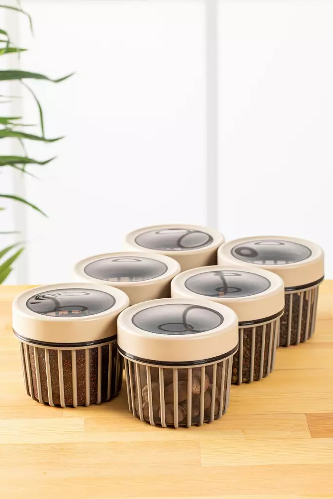 Keittiötarvikkeet: Kermanvärinen Säilytyslaatikko 6 kpl - 100% Muovia, 10,5x10,5x9 cm, Astianpesukoneen Kestävä - Eväsrasiat ja ruoansäilytysastiat - 8683742868590 - 1