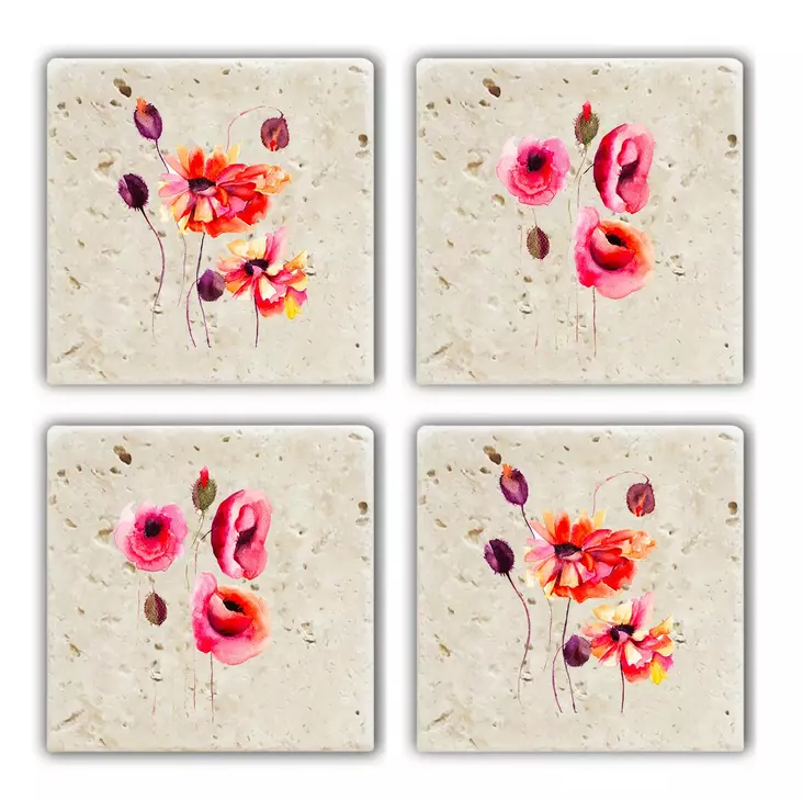 Luonnonkiviset lasinaluset 4 kpl - Moniväriset, 10x10x1 cm, Kestävä ja Helppo Asentaa, Sisä- ja Ulkokäyttöön - Pöytäliinat ja tabletit - 8682870013780 - 1