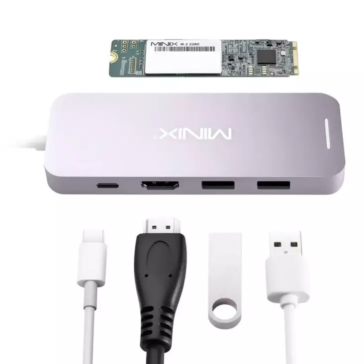 Minix NEO-S2GR USB-C -moniporttisovitin, mukana toimitettu 240 Gt: n SSD-asema, HDMI, C-tyypin USB, 2 x USB3.0 - PNI tuotteet - 1094922165380 - 1