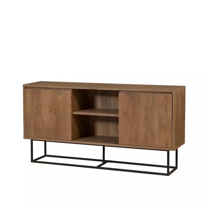 Moderni ja Teollinen Konsoli - 100% Melamiinipinnoitettu - Pähkinä Musta - Metalli Jalat - 140x72x36 cm - Lipastot ja senkit - 8682870773370 - 1
