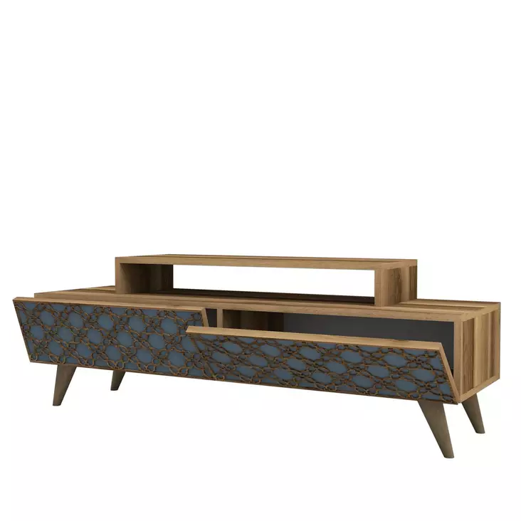 Moderni TV-taso, Pähkinä Chalcedony, 140x48,8x41,8 cm, 100% Melamiinipinnoitettu, Useita Hyllyjä, Seinäkiinnitys - TV-tasot - 8681875184440 - 1
