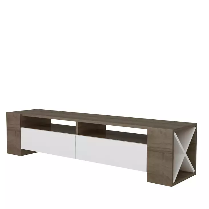 Moderni TV-taso, Pähkinä Valkoinen, 100% Melamiinipinnoitettu, 155x35x35 cm, Useita Hyllyjä, Lisäsäilytystilaa - TV-tasot - 8681875445060 - 1