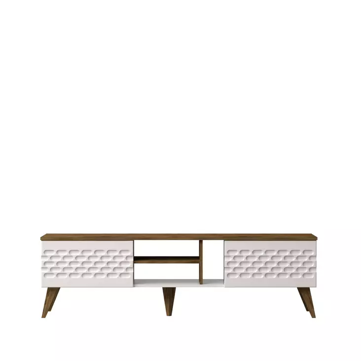 Moderni TV-taso, Valkoinen Pähkinä, 180x53x35 cm, 100% Melamiinipinnoitettu, Useita Hyllyjä, Kiinnitettävä Seinäasennus - TV-tasot - 8681875507720 - 1