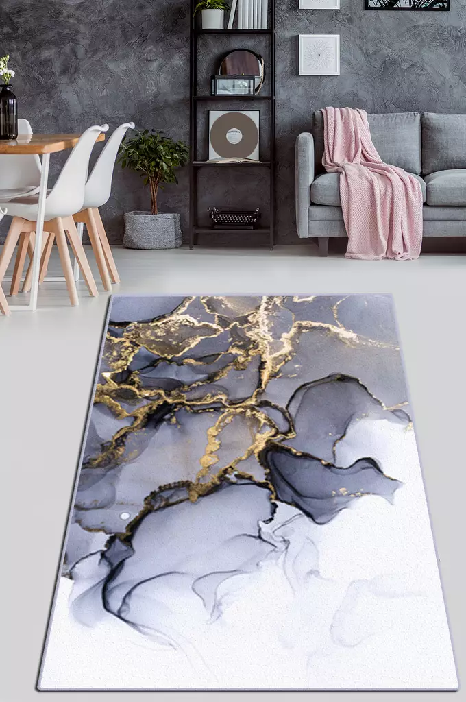 Monivärinen 100% Polyesteri Matto 100x180 cm - Antibakteerinen, Liukumaton, Konepestävä, 10 mm Paksuus - Suuret ja keskikokoiset matot - 8682870888630 - 1