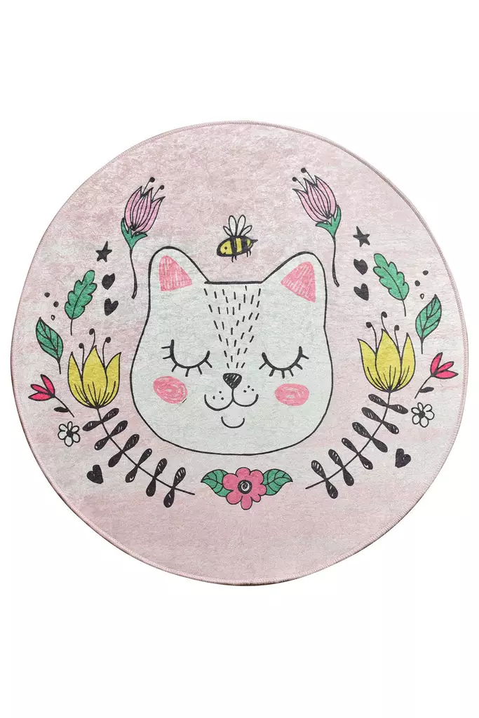 Monivärinen 140 cm Matto - 100% Polyesteri, Antibakteerinen, Konepestävä, Liukumaton, 10 mm Paksuus, 700 gr/m² - Pyöreät matot - 8681875594690 - 1