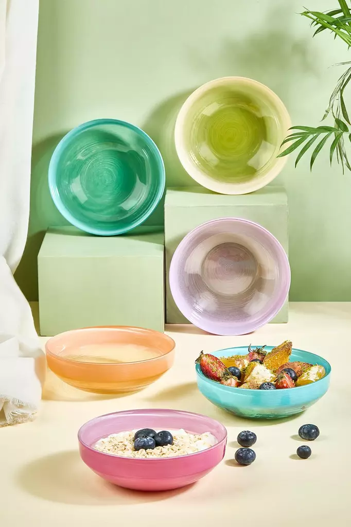 Monivärinen 6-osainen 15 cm lasikulho-setti - Tyylikäs ja kestävä keittiöväline - Ei astianpesukone- tai mikroaaltouunikelpoinen - Tarjoiluastiat - 8684283796250 - 1