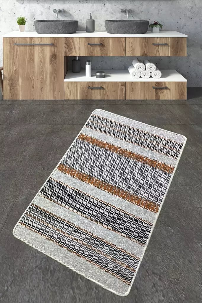Monivärinen Antibakteerinen Kylpymatto 70x120 cm - 100% Polyesteri, 10 mm Nukka, Konepestävä, Liukumaton Alapuoli - Kylpyhuonematot ja kosteantilan matot - 8683342800730 - 1