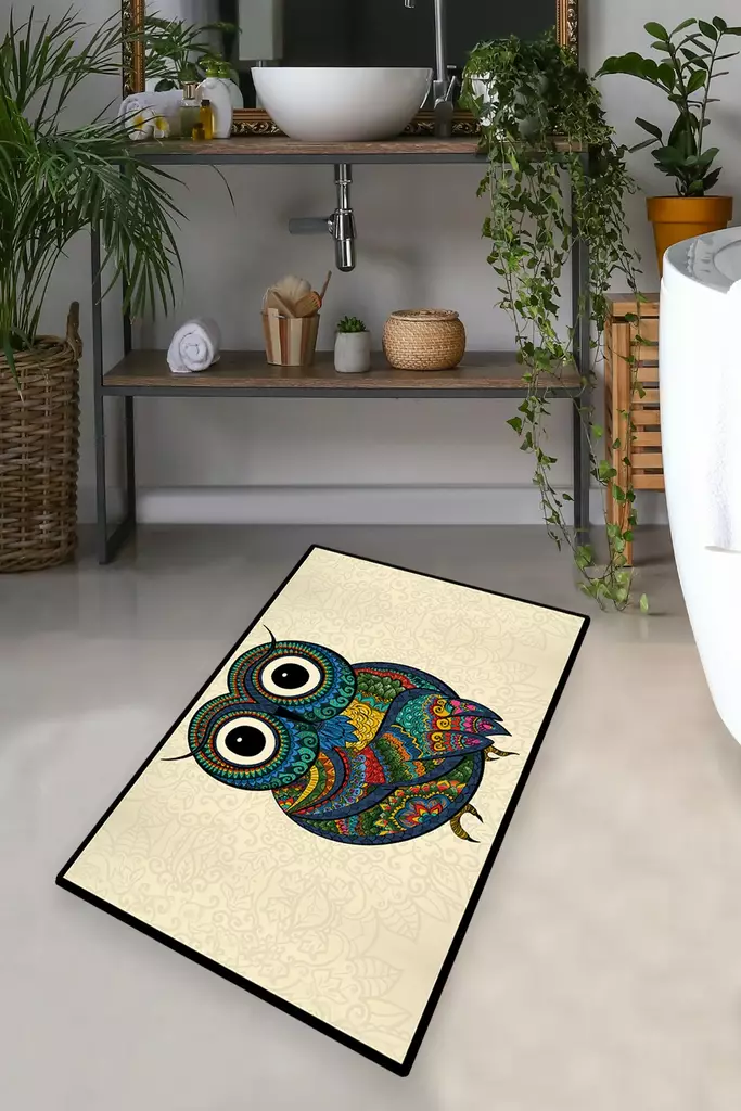 Monivärinen Kylpyhuonematto 70x120 cm - 100% Polyesteri, Antibakteerinen, Liukumaton, Digitaalinen Painatus, Konepestävä - Kylpyhuonematot ja kosteantilan matot - 8683743998180 - 1