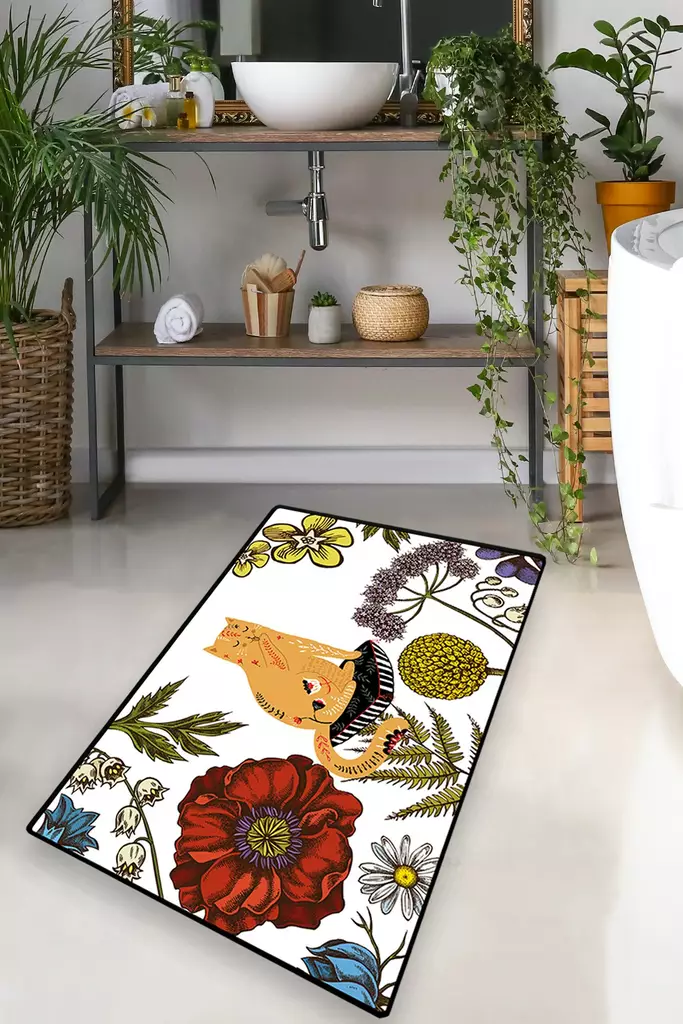 Monivärinen Kylpyhuonematto 70x120 cm - 100% Polyesteri, Antibakteerinen, Liukumaton, Digitaalinen Painatus, Konepestävä - Kylpyhuonematot ja kosteantilan matot - 8683743998210 - 1