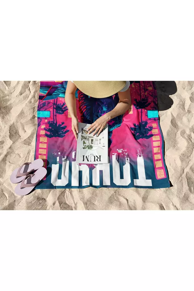 Monivärinen Rantapyyhe 90x150 cm - Ylellinen Mukavuus, Mikrofilamenttikangas, 70% Polyesteri / 30% Polyamidi - Pyyhkeet ja kylpytakit - 8684282666400 - 1