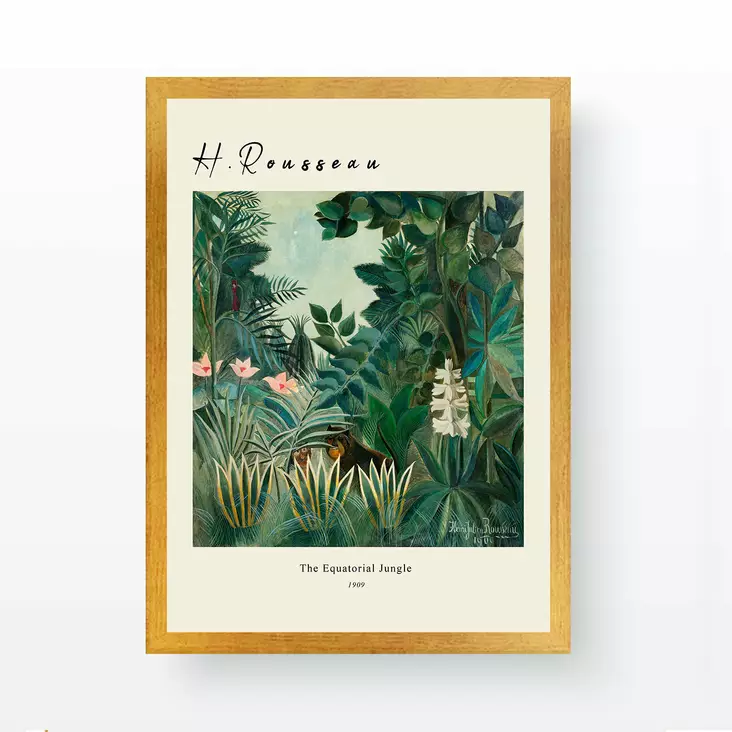 Monivärinen Seinäkoriste: Henri Rousseau - Equatorial Jungle, 55x75 cm, 100% Puinen Kehys, UV-Digitaalipainatus - Taulut ja kehykset - 8683743020720 - 1