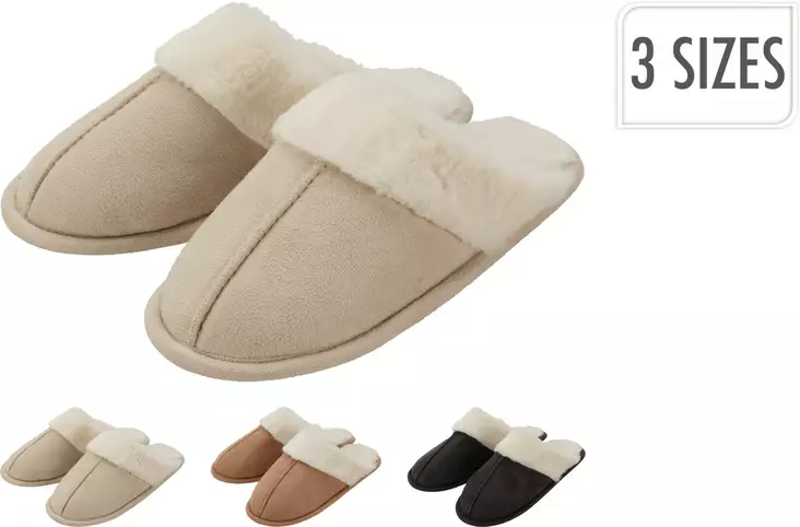 Naisten pehmeät avokärkiset tohvelit tekoturkisvuorella - beige, ruskea, musta - koot 36/37, 38/39, 40/41 - Sukat - 8720573769020 - 1