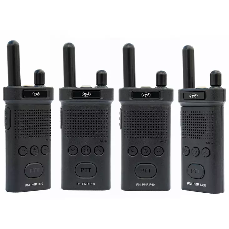 Neljän kannettavan radioaseman sarja PNI PMR R60 446MHz, 0,5W, 16 ohjelmoitavaa kanavaa, 16 PMR ja 50 CTCSS ja 104 DCS-ääntä, skannaus, näppäinlukko, SOS, näyttö, 1200 mAh akku - Radiopuhelimet ja megafonit - 5949066542640 - 1