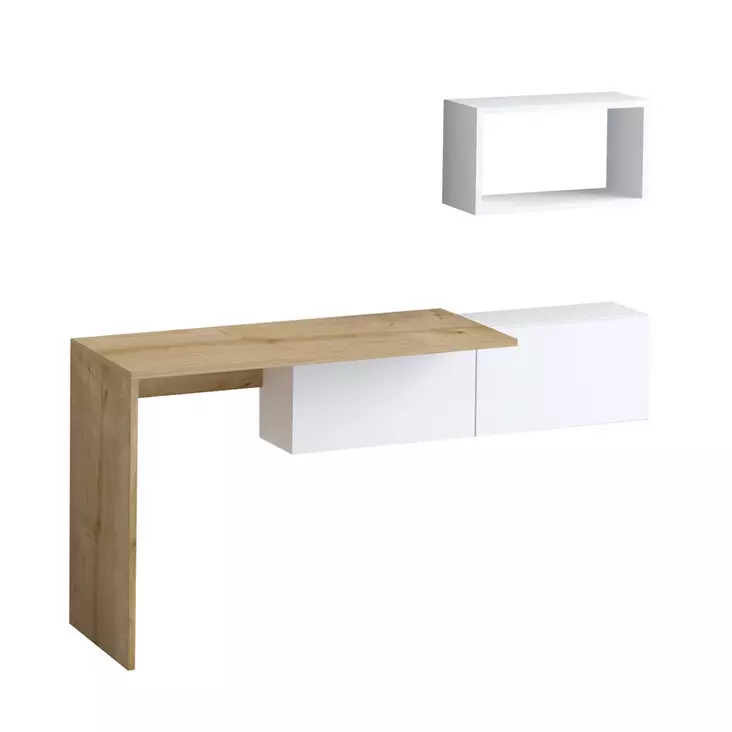 Opiskelupöytä, valkoinen tammi, 145 cm leveä, kestävä, moderni design - Työpöydät - 8683743537150 - 1