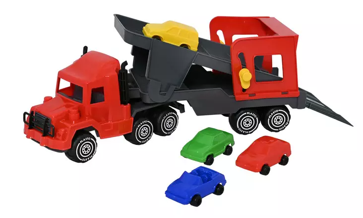 Plasto Autonkuljetusrekka 47 cm, mukana 4 autoa - Traktorit ja työkoneet - 6410310116430 - 1