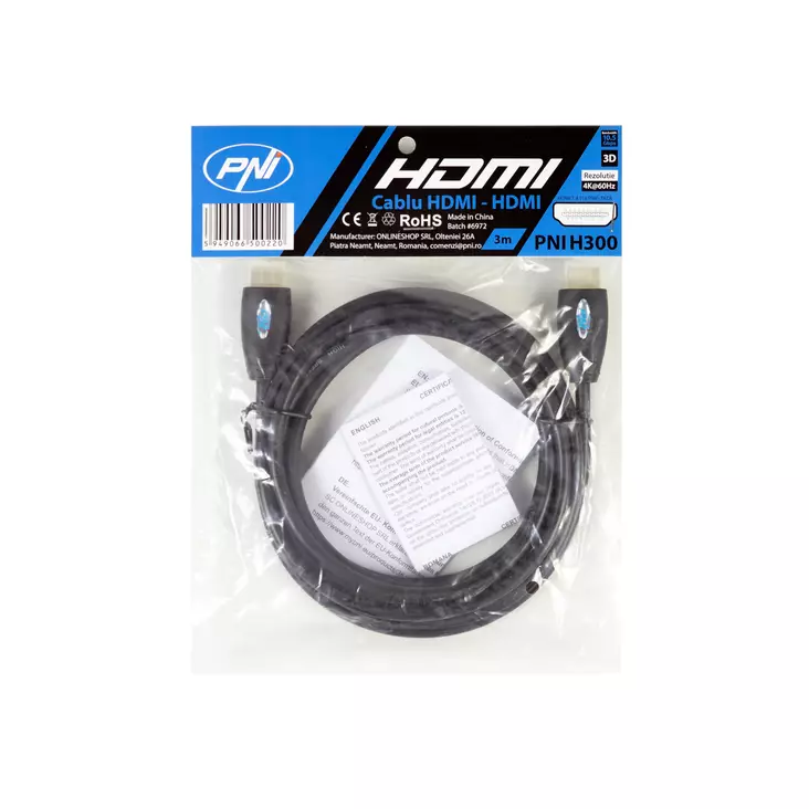 PNI H300 nopea 1.4V HDMI-kaapeli, plug-in, Ethernet, kullattu, 3m - PNI tuotteet - 5949066500220 - 1