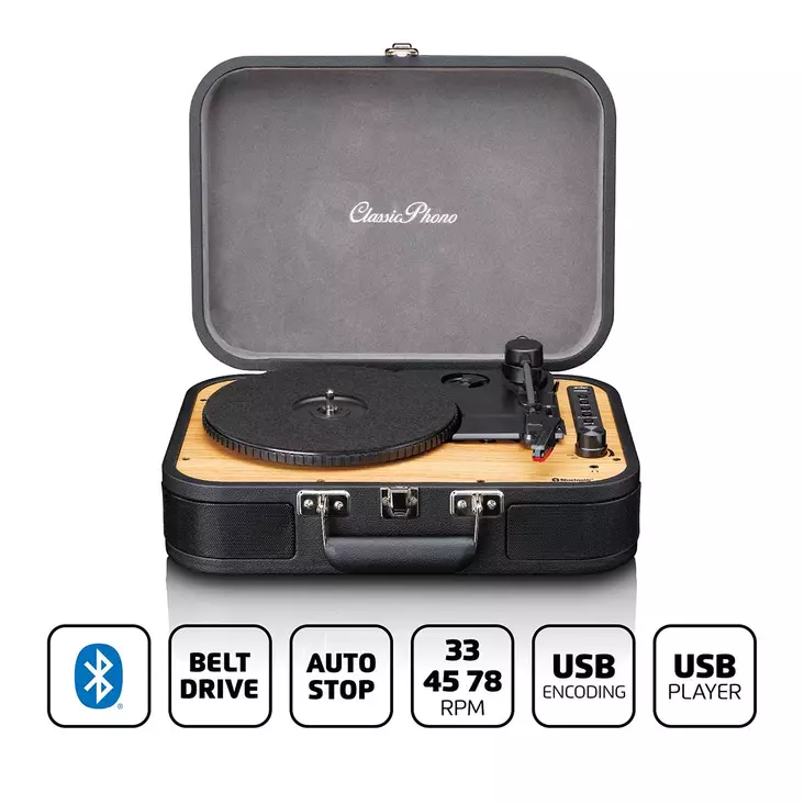 Retro Bluetooth® levysoitin sisäänrakennetuilla kaiuttimilla Musta - Levysoittimet ja neulat - 8711902079750 - 1