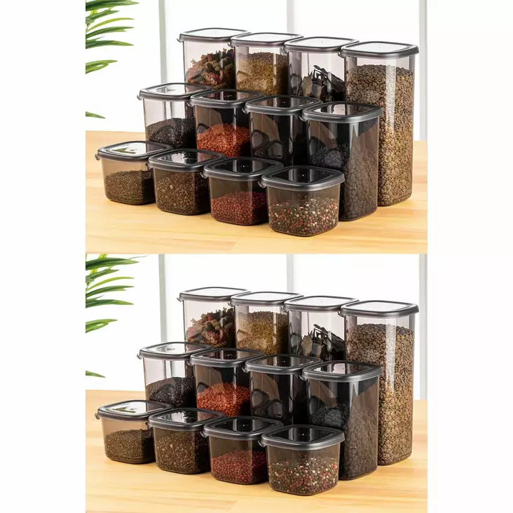Säilytyslaatikko-setti (24 osaa), antrasiitti, 10 x 10 x 9,5 cm, kestävä, BPA-vapaa - Muovilaatikot ja säilytyslaatikot - 8683742869030 - 1