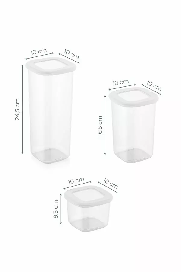 Säilytyslaatikko-setti (3 osaa), valkoinen, 10 x 10 x 9,5 cm, kestävä, BPA-vapaa - Muovilaatikot ja säilytyslaatikot - 8683342850810 - 1