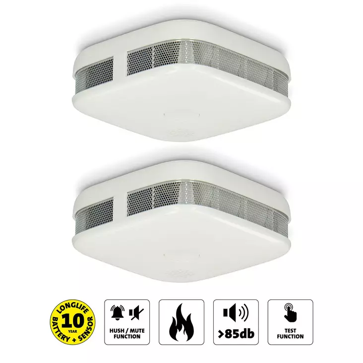 Savunilmaisin kompaktilla muotoilulla, 10 vuoden paristolla ja takuulla 2-pack Valkoinen - Palovaroittimet ja häkävaroittimet - 8711902090380 - 1