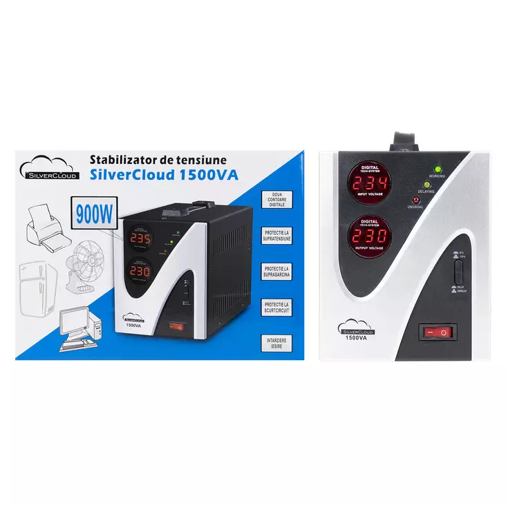 SilverCloud 1500VA 900W 6,8A jännitteen vakaaja - PNI tuotteet - 5949066502880 - 1