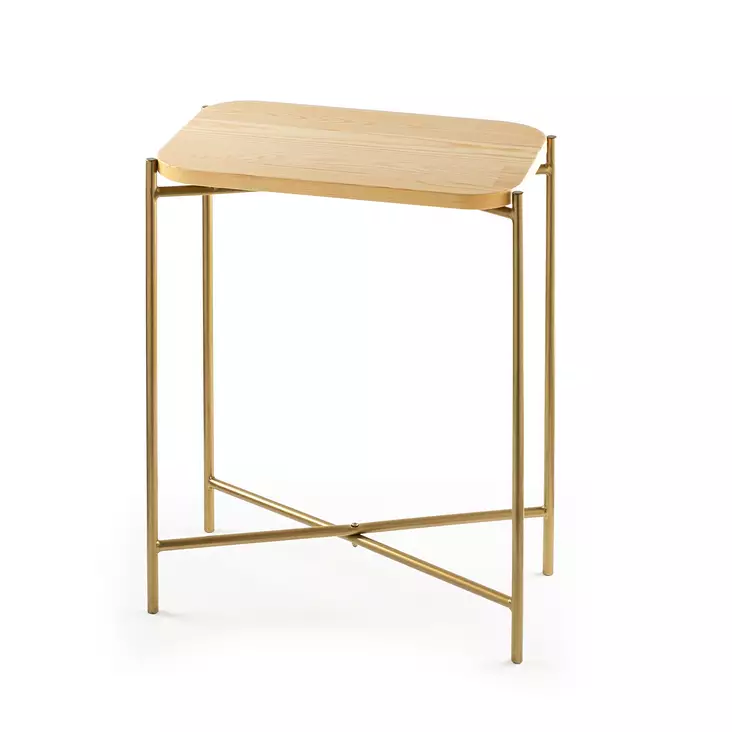 Sohvapöytä - 100% Puu, Kulta/Natural, Metalli Runko, 40x56x26 cm, Tyylikäs ja Kestävä, Helppo Koota - Sohvapöydät - 8684282360650 - 1