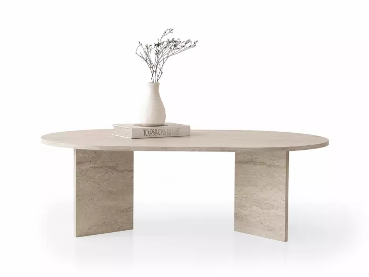 Travertiini Sohvapöytä - 100% Melamiinipinnoitettu Lastulevy, 18mm Paksuus, 128x42x80cm, Kestävä ja Tyylikäs - Sohvapöydät - 8684283747290 - 1