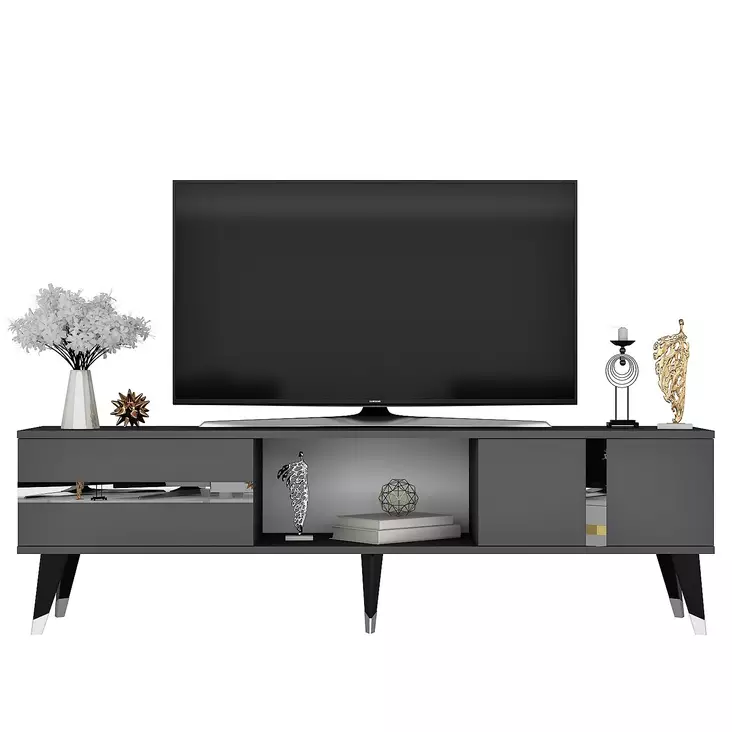 TV-taso, Anthracite Silver, 100% Melamiinipinnoitettu, 150x29,6x50 cm, Tyylikäs ja Kestävä Säilytysratkaisu - TV-tasot - 8683742035060 - 1