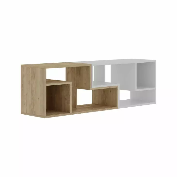 TV-taso Sapphire Oak White - 100% Melamiinipinnoitettu Lastulevy, 18mm, 145x44,8x35cm, 20kg Kantavuus, 1 Paketti - TV-tasot - 8684283503100 - 1